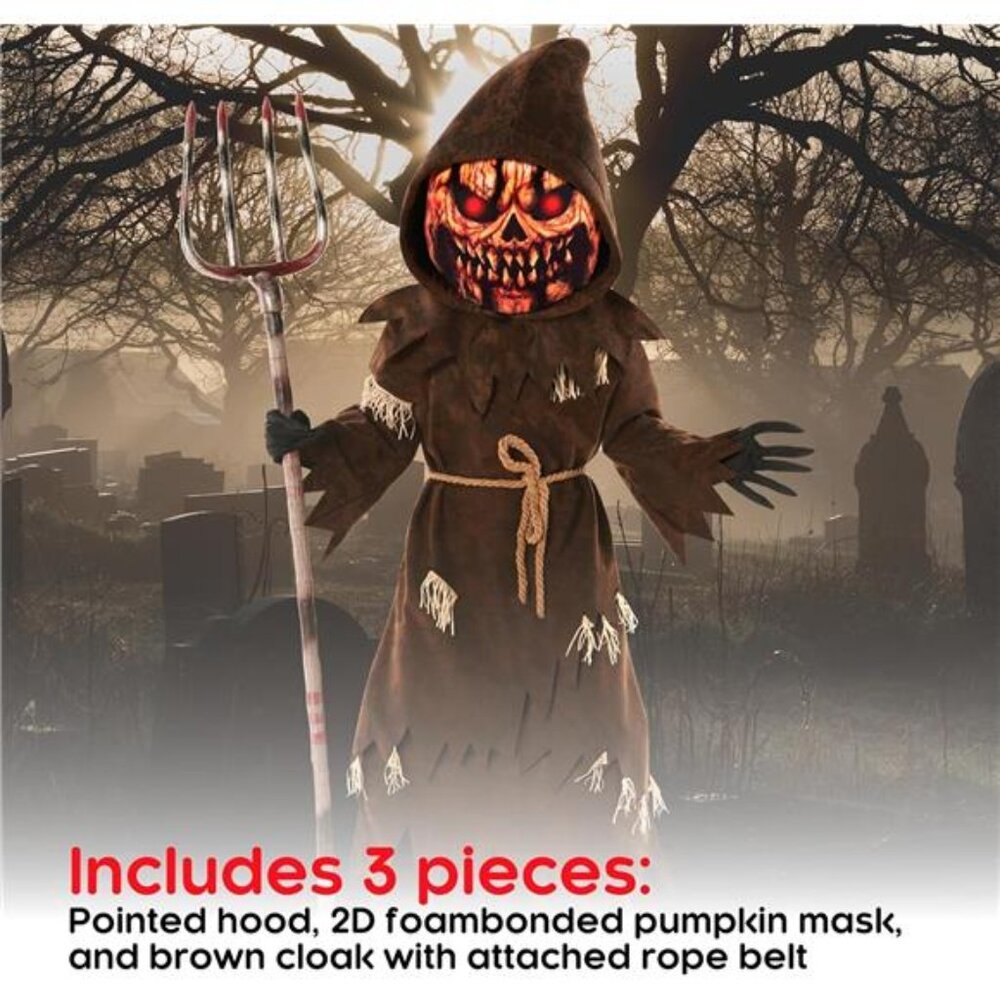 Morph Pumpkin Costume Kids, Brown Pumpkin Grim Reaper Costume Kid, Scary - Picture 2 of 6